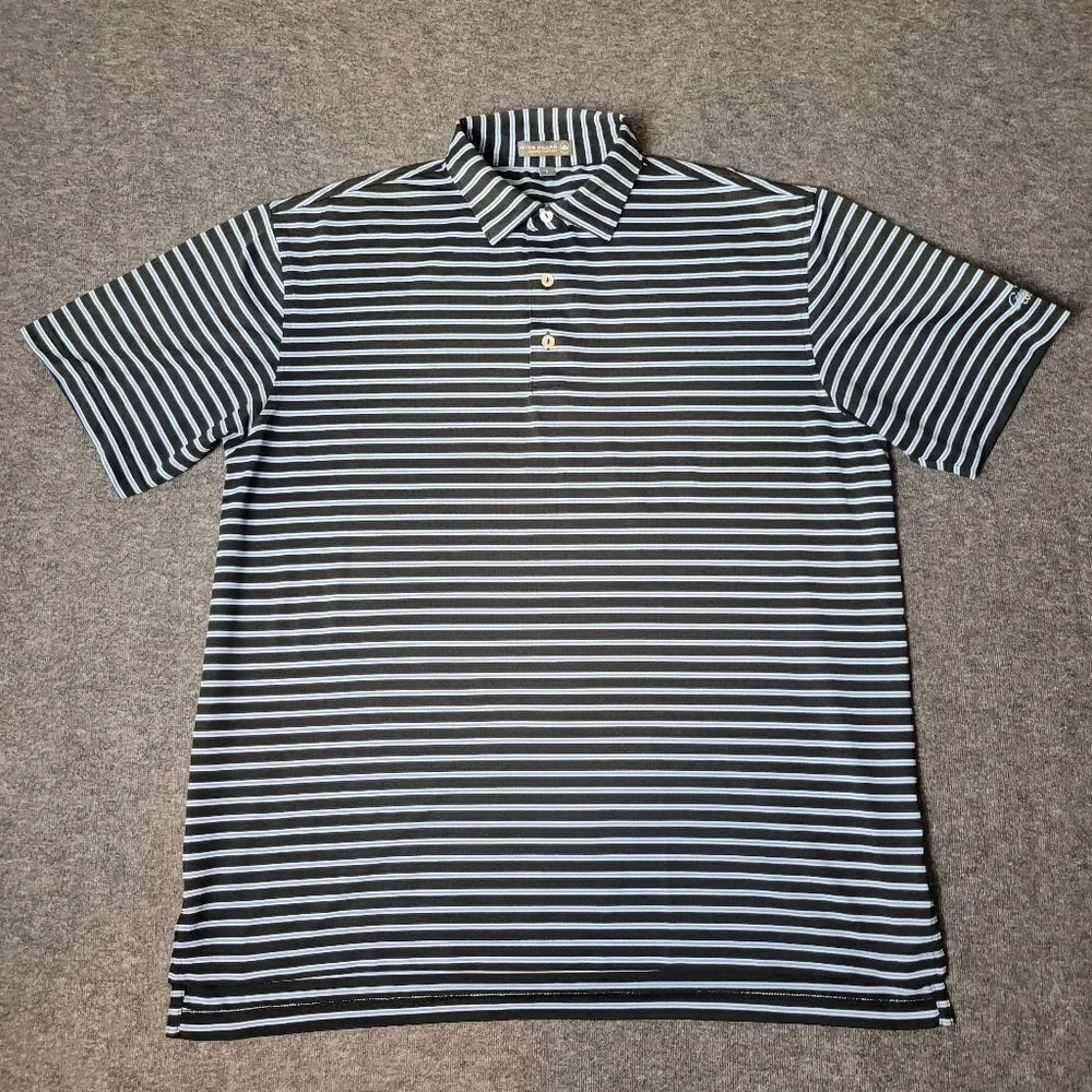 Peter Millar Casely Polo Shirt Mens Sz XL Blue Stripe Short Sleeve Crown Crafted